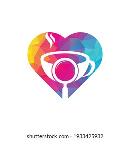 Search Coffee heart shape concept logo template design vector. Coffee magnifying glass logo template Vector.