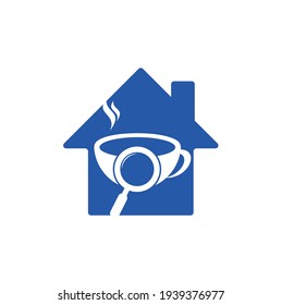 Search Coffee home shape concept logo template design vector. Coffee magnifying glass logo template Vector.