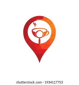 Search Coffee map pin shape concept logo template design vector. Coffee magnifying glass logo template Vector.