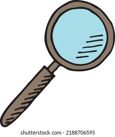 Search color doodle. Magnifying glass. Detect icon