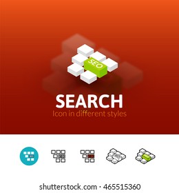 Search color icon, vector symbol in flat, outline and isometric style isolated on blur background