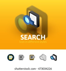 Search color icon, vector symbol in flat, outline and isometric style isolated on blur background