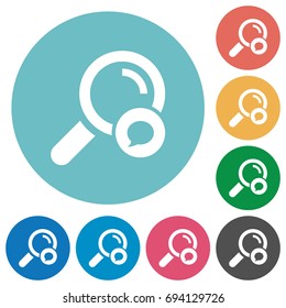 Search comment flat white icons on round color backgrounds