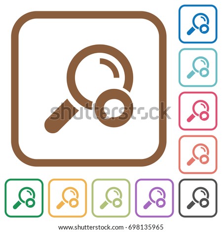 Search comment simple icons in color rounded square frames on white background