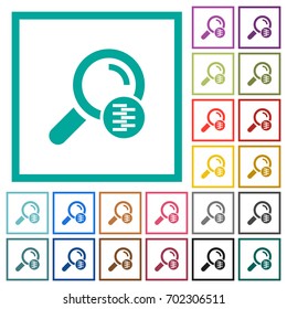 Search in compressed files flat color icons with quadrant frames on white background