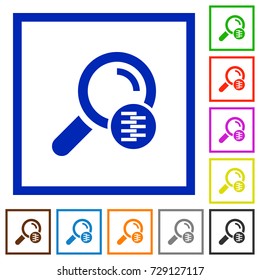Search in compressed files flat color icons in square frames on white background