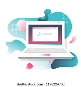search computer icon flat with fluid shapes background vector design. 