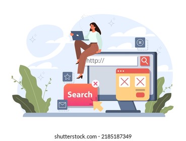 Search concept. Character looking for opportunities, decisions, new ideas or staff. People looking into future choosing new directions of development. Flat vector illustration