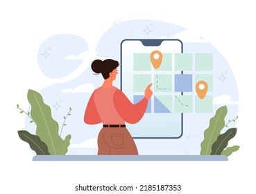 Concepto de búsqueda. Carácter buscando oportunidades, decisiones, nuevas ideas o personal. Personas mirando hacia el futuro eligiendo nuevas direcciones del desarrollo. Ilustración vectorial plana