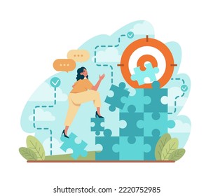 Concepto de búsqueda. Carácter buscando oportunidades, decisiones, nuevas ideas o personal. Personas mirando hacia el futuro eligiendo nuevas direcciones del desarrollo. Ilustración vectorial plana