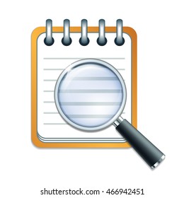 Search concept with check list and magnifying glass isolated on white background. Vector illustration