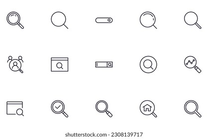 Concepto de búsqueda. Colección de iconos modernos de línea de búsqueda de alta calidad. Trazo editable. Símbolo lineal premium para sitios web, volantes, banners, tiendas online y empresas. 