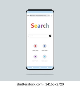 Search concept. Hand holding smartphone. Vector. Simple flat style illustration. Online search with mobile phone.