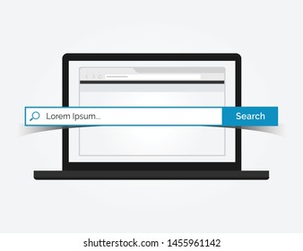 Concepto de búsqueda, búsqueda en línea con portátil, concepto de búsqueda en Internet con cuadro de búsqueda, Concepto de explorador web