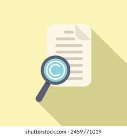 Search copyright document icon flat vector. Online agreement protection. Sign rule