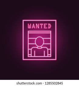 search for a criminal icon. Elements of Crime Investigation in neon style icons. Simple icon for websites, web design, mobile app, info graphics