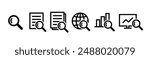 Search, data analysis and research icon set. Magnifying glass, documents, earth, graph, computer, etc.