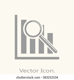 Search data in the graph with a magnifier tool. Icon isolated sign symbol and flat style for app, web and digital design. Vector illustration.