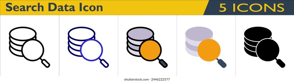 Search Data icon with 5 styles (outline, color outline, color lineal, color and solid)