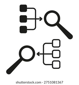 Search data icon. Audit scheme vector. Scan chart symbol. Find tree detail