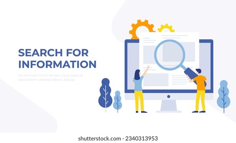 Search for data on the Internet and electronic databases. Research queries. Modern vector illustration. 
