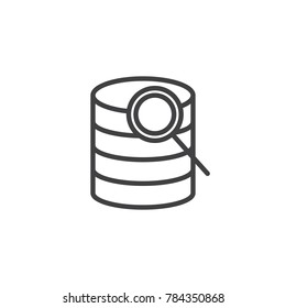 Search database line icon, outline vector sign, linear style pictogram isolated on white. Computer storage database and magnifier symbol, logo illustration. Editable stroke