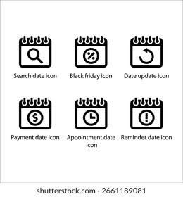 Data da pesquisa, Black Friday, atualizar, Data de pagamento, Compromisso, Data do lembrete, ícone