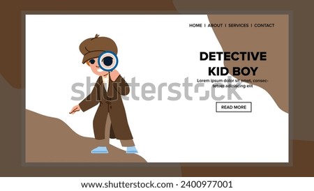 search detective kid boy vector. spy little, analyze work, job funny search detective kid boy web flat cartoon illustration