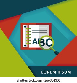 search Dictionary book flat icon with long shadow,eps10