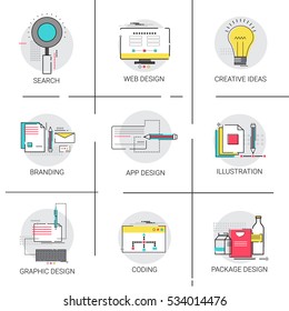 Search Digital Content Information Branding New Idea Computer Development Icon Set Vector Illustration