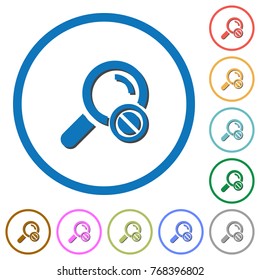 Search disabled flat color vector icons with shadows in round outlines on white background