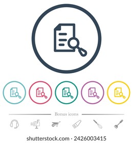 Search document flat color icons in round outlines. 6 bonus icons included.
