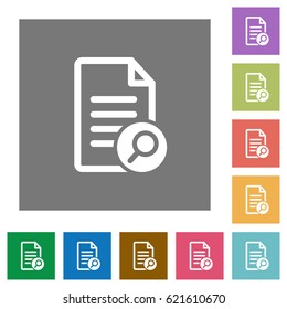 Search document flat icons on simple color square backgrounds