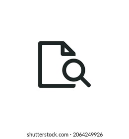 Search document icon isolated of flat style design. Simple search document icon.