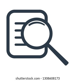 Search document icon. Magnifier and document. Vector illustration isolated on white background.