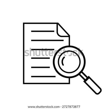 Search document icon, Magnifying glass over the document vector illustration, Analyzing document, search concept with magnifying glass. Magnifying glass vector isolated.