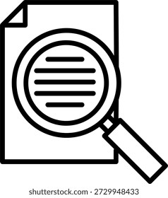 Suchdokument Symbol Vektor, Vergrößerung Glas über Textdatei Gliederungssymbol für Informationen suchen und Entdeckung