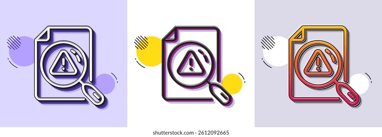Search document line icon. Halftone dotted pattern. Gradient icon with grain shadow. Help book sign. Instruction manual symbol. Line search document icon. Various designs. Vector