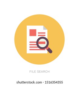 Search document magnifier flat icon. Yellow theme concept