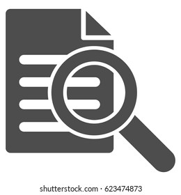 Search Document vector pictogram. Illustration style is a flat iconic grey symbol on a white background.