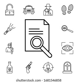 Search for documents icon. Detailed set of crime investigation icons. Premium quality graphic design. One of the collection icons for websites, web design, mobile app
