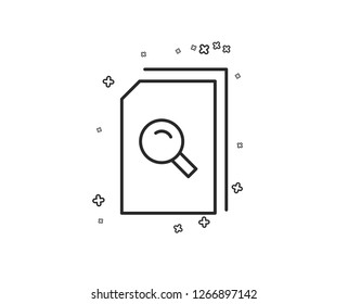 Search Documents line icon. File with Magnifying glass sign. Paper page concept symbol. Geometric shapes. Random cross elements. Linear Search files icon design. Vector