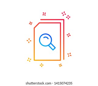 Search Documents line icon. File with Magnifying glass sign. Paper page concept symbol. Gradient design elements. Linear search files icon. Random shapes. Vector