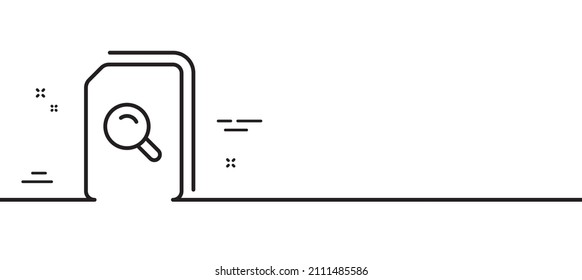 Das Symbol Dokumente durchsuchen. Datei mit dem Zeichen aus Gläsern. Symbol für das Papier-Seitenkonzept. Minimaler Hintergrund der Illustration. Suche nach Dateien Zeile Symbol Muster Banner. White Web Template Konzept. Vektorgrafik