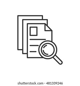 Search for documents. Linear icon. paper and magnifier