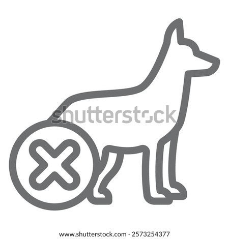 Search dog ban line icon, prohibited items concept. Vector graphics. Rescuer pet animal forbidden sign on white background, outline style icon for mobile or web design