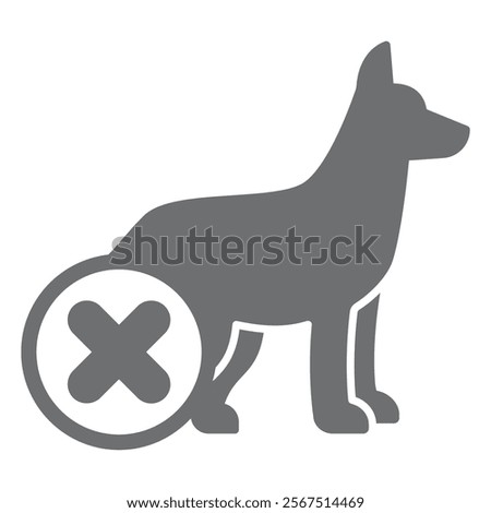 Search dog ban solid icon, prohibited items concept. Vector graphics. Rescuer pet animal forbidden sign on white background, glyph style icon for mobile or web design