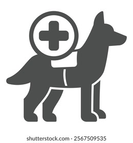 Search dog for saving people solid icon, human rescue concept. Vector graphics. Rescuer dog and medical cross sign on white background, glyph style icon for mobile or web design