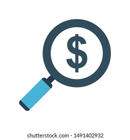search dollar glyph flat vector icon