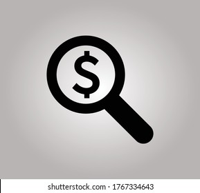 Search dollar icon isolated on white background. Magnifying glass symbol modern, simple, vector, icon for website design, mobile app, ui. Vector Illustration